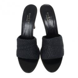 Pre Owned Gucci Black Woven High Heel Slides Size 42