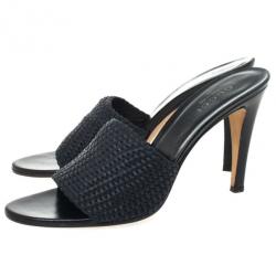 Pre Owned Gucci Black Woven High Heel Slides Size 42