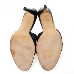 Pre Owned Gucci Black Woven High Heel Slides Size 42