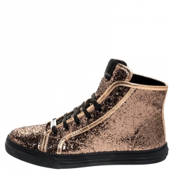  Gucci Metallic Gold Glitter California High Top Sneakers Size 37.5