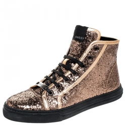  Gucci Metallic Gold Glitter California High Top Sneakers Size 37.5