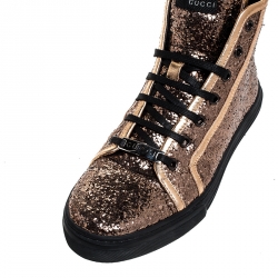  Gucci Metallic Gold Glitter California High Top Sneakers Size 37.5
