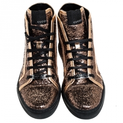  Gucci Metallic Gold Glitter California High Top Sneakers Size 37.5