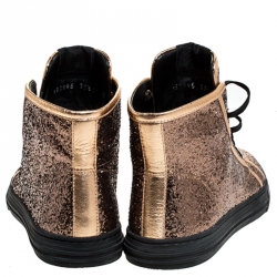  Gucci Metallic Gold Glitter California High Top Sneakers Size 37.5