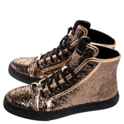  Gucci Metallic Gold Glitter California High Top Sneakers Size 37.5