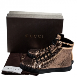  Gucci Metallic Gold Glitter California High Top Sneakers Size 37.5