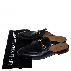 Pre Owned Gucci Black Leather Horsebit Mules Size 37