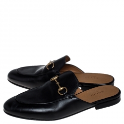Pre Owned Gucci Black Leather Horsebit Mules Size 37