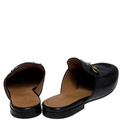 Pre Owned Gucci Black Leather Horsebit Mules Size 37