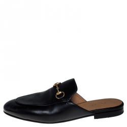 Pre Owned Gucci Black Leather Horsebit Mules Size 37