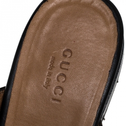 Pre Owned Gucci Black Leather Horsebit Mules Size 37