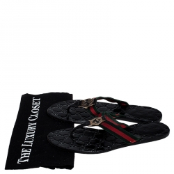 مملوكة مسبقًا صندل بإصبع غوتشي جلد غوتشيسيما أسود وكانفا GG ويب مقاس 36.5