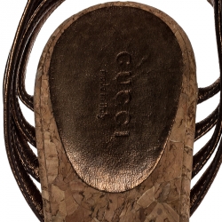 Pre Owned صندل غوتشي نعل سميك كعب روكي فيلين مرصع جلد بني ميتالك مقاس 38