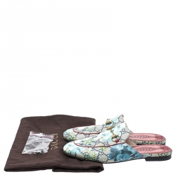 مملوكة مسبقًا صندل سلايد غوتشي برينس تاون كانفاس GG سوبريم بني طباعة الورود تفاصيل الهورسبيت مقاس 37.5