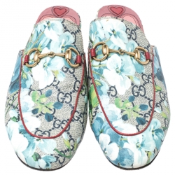 مملوكة مسبقًا صندل سلايد غوتشي برينس تاون كانفاس GG سوبريم بني طباعة الورود تفاصيل الهورسبيت مقاس 37.5