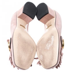 Pre Owned Gucci Light Pink Suede GG Marmont Fringe Pumps Size 36