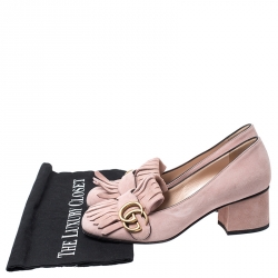 Pre Owned Gucci Light Pink Suede GG Marmont Fringe Pumps Size 36