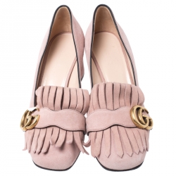 Pre Owned Gucci Light Pink Suede GG Marmont Fringe Pumps Size 36