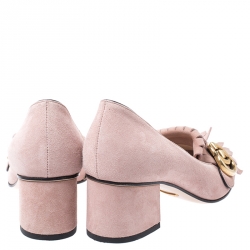 Pre Owned Gucci Light Pink Suede GG Marmont Fringe Pumps Size 36