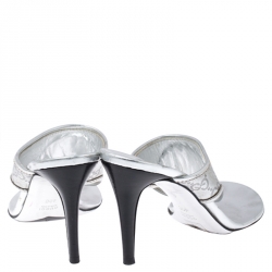 Pre Owned Gucci Metallic Silver Guccissima Leather GG Thong Sandals Size 40