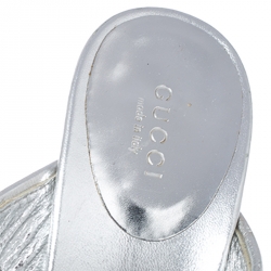 Pre Owned Gucci Metallic Silver Guccissima Leather GG Thong Sandals Size 40