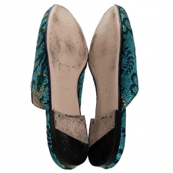 Pre Owned Gucci Multicolor Brocade Fabric Princetown Mules Size 40.5