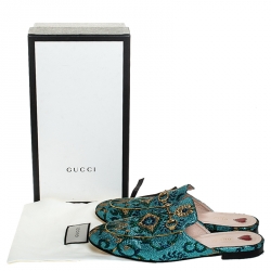 Pre Owned Gucci Multicolor Brocade Fabric Princetown Mules Size 40.5
