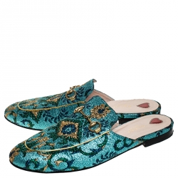 Pre Owned Gucci Multicolor Brocade Fabric Princetown Mules Size 40.5