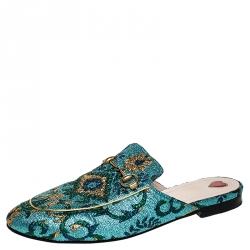 Pre Owned Gucci Multicolor Brocade Fabric Princetown Mules Size 40.5