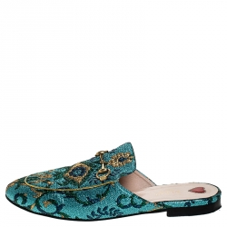 Pre Owned Gucci Multicolor Brocade Fabric Princetown Mules Size 40.5