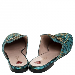 Pre Owned Gucci Multicolor Brocade Fabric Princetown Mules Size 40.5