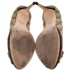 مملوكة مسبقًا حذاء كعب عالي غوتشيهورسبيت مقدمة مفتوحة كانفاس GG بيج مقاس 39