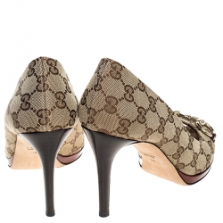 مملوكة مسبقًا حذاء كعب عالي غوتشيهورسبيت مقدمة مفتوحة كانفاس GG بيج مقاس 39