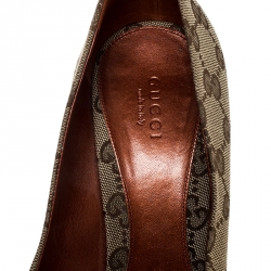 مملوكة مسبقًا حذاء كعب عالي غوتشيهورسبيت مقدمة مفتوحة كانفاس GG بيج مقاس 39