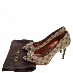 مملوكة مسبقًا حذاء كعب عالي غوتشيهورسبيت مقدمة مفتوحة كانفاس GG بيج مقاس 39