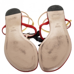 Pre Owned Gucci Red/Gold Suede and Leather Moody Bow Thong Flats Size 40