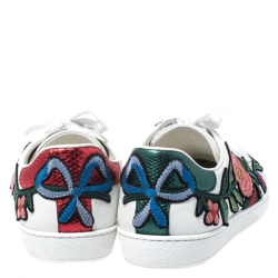 Gucci White Floral Embroidered Leather Ace Low Top Sneakers Size 39