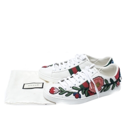 Gucci White Floral Embroidered Leather Ace Low Top Sneakers Size 39
