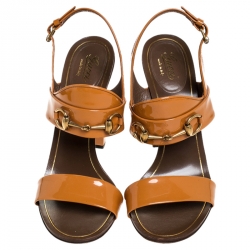 مملوكة مسبقًا صندل غوتشي هورسبيت جلد لامع بني مقاس 40