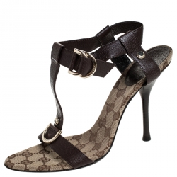 مملوكة مسبقًا Gucci Brown Leather Open Toe Ankle Strap Sandals Size 39.5