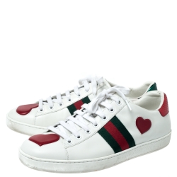 Pre Owned حذاء رياضي غوتشي أربطة تفاصيل قلب ويب Ace جلد أبيض مقاس 39