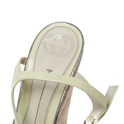 Pre Owned Gucci White Patent Leather And Fabric Wedge Ankle Strap Sandals Size 38