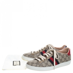 Gucci Brown/Beige GG Supreme Canvas And Python Trim Ace Lace Up Sneakers Size 39