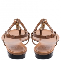 مملوكة مسبقًا Gucci Brown Leather Bamboo Embellished Thong Sandals Size 38