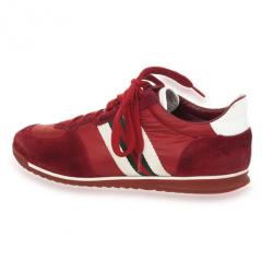 مملوكة مسبقًا Gucci Maroon Suede &amp; Leather Web Detail Sneakers Size 37.5