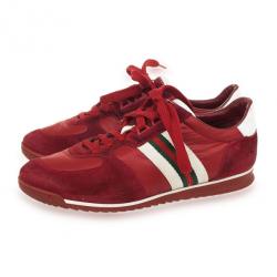 مملوكة مسبقًا Gucci Maroon Suede &amp; Leather Web Detail Sneakers Size 37.5