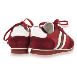 مملوكة مسبقًا Gucci Maroon Suede &amp; Leather Web Detail Sneakers Size 37.5