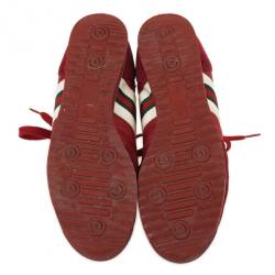 مملوكة مسبقًا Gucci Maroon Suede &amp; Leather Web Detail Sneakers Size 37.5