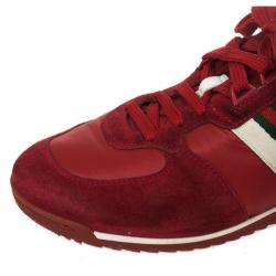 مملوكة مس بقًا Gucci Maroon Suede &amp; Leather Web Detail Sneakers Size 37.5