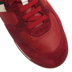 مملوكة مسبقًا Gucci Maroon Suede &amp; Leather Web Detail Sneakers Size 37.5